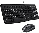 Logitech MK120 Kabelgebundenes Tastatur-Maus-Set, Optische Maus, USB-Anschluss, PC/Laptop, Schweizer QWERTZ-Layout - Schwarz